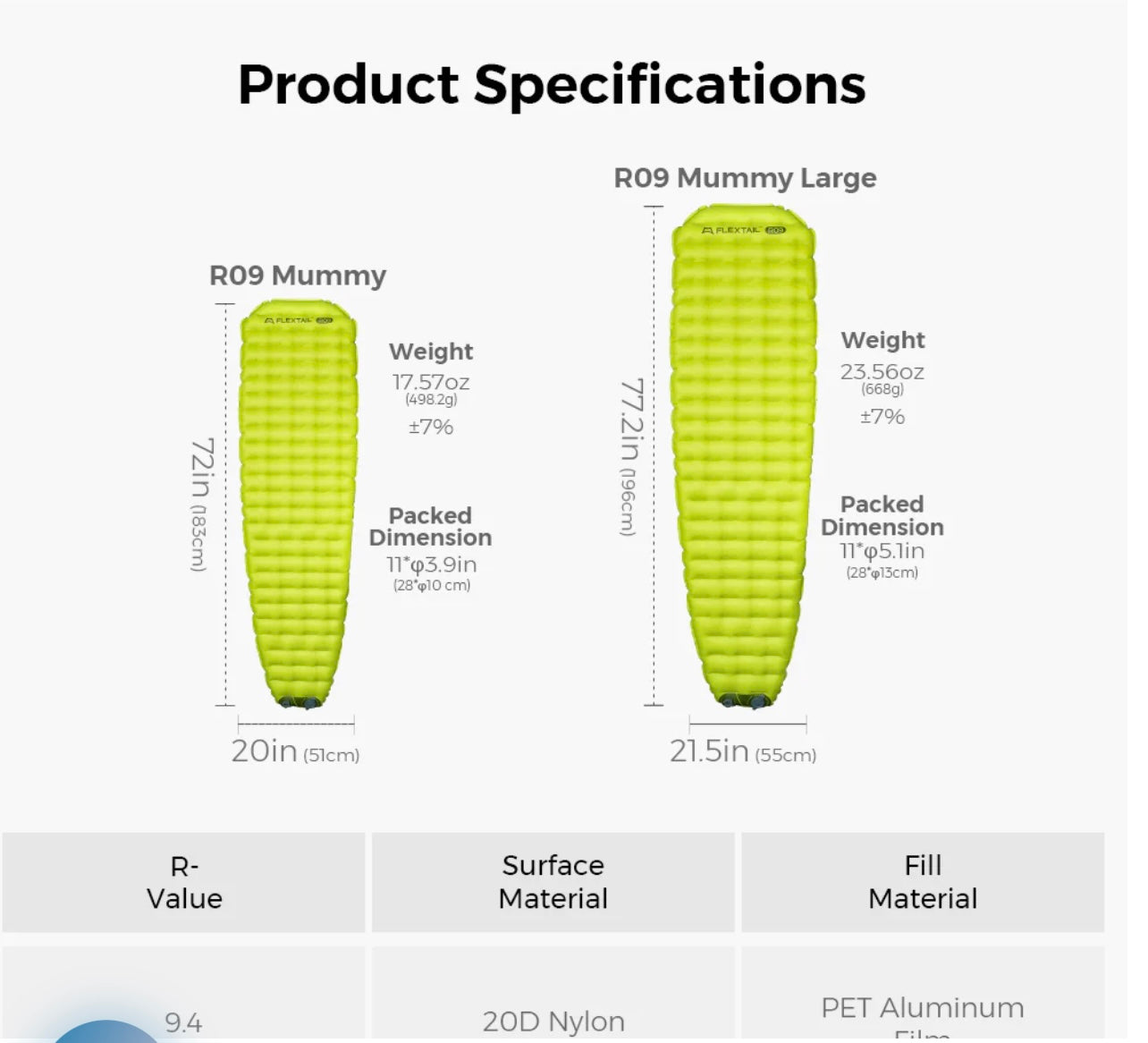 Flextail Tiny Sleeping Pad R09 avs Mummy large (pump inc)