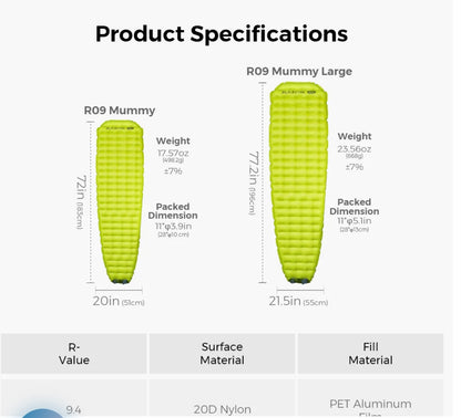 Flextail Tiny Sleeping Pad R09 avs Mummy large (pump inc)