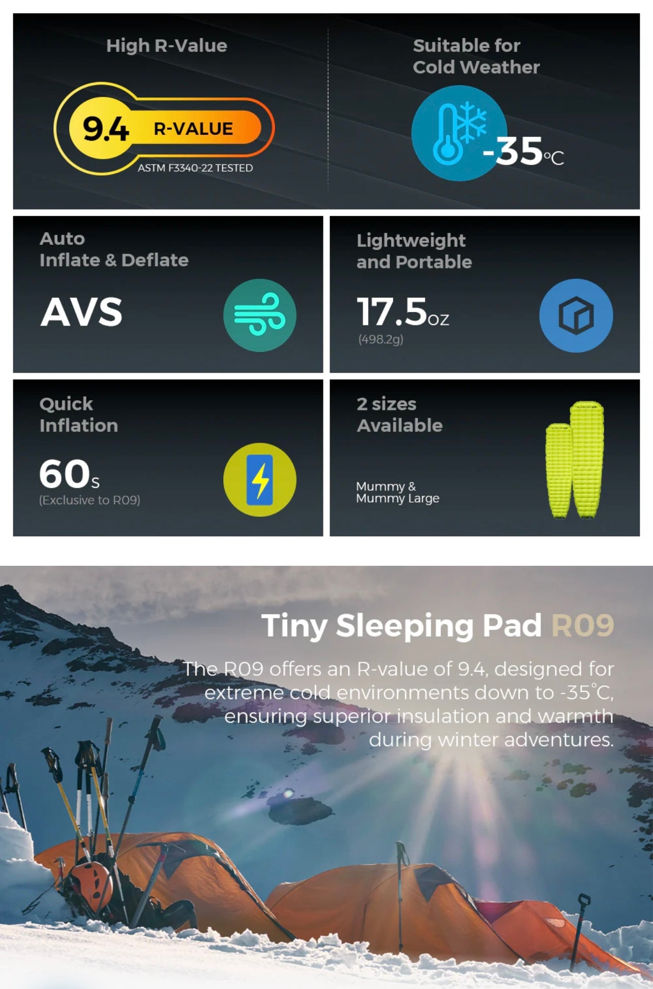 Flextail Tiny Sleeping Pad R09 avs Mummy large (pump inc)